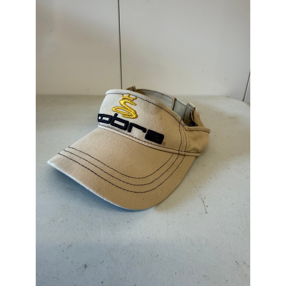 Cobra Golf Visor Tan Khaki Adjustable Cotton Twill Sun Hat Black Gold Logo